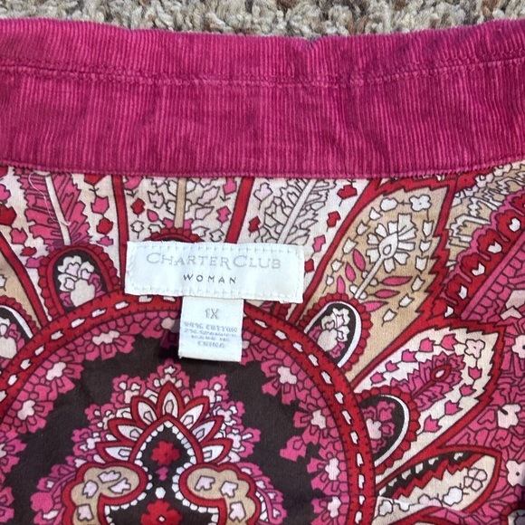 Women’s Charter Club Pink Corduroy Button Up Jacket - Picture 3 of 4